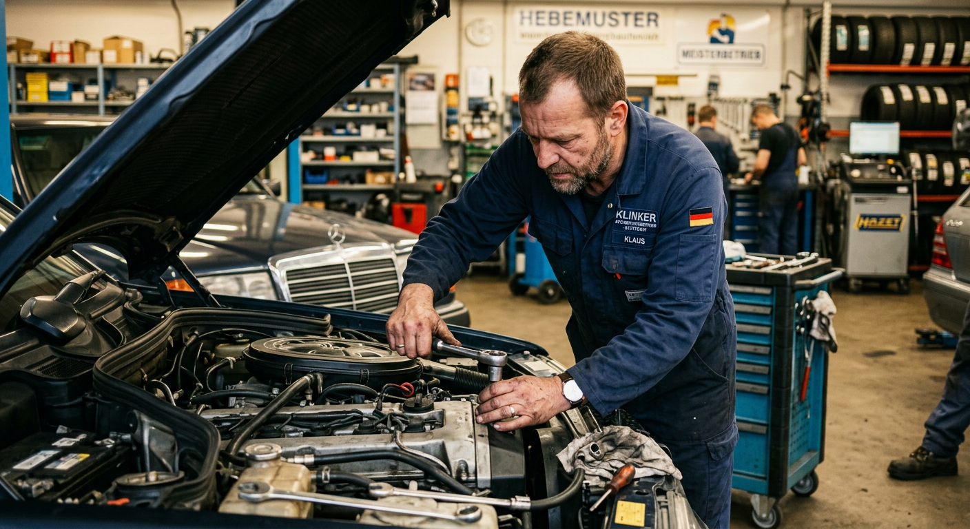 Meister-Mechaniker bei der Arbeit am Motor in unserer Werkstatt in Berlin-Neukölln